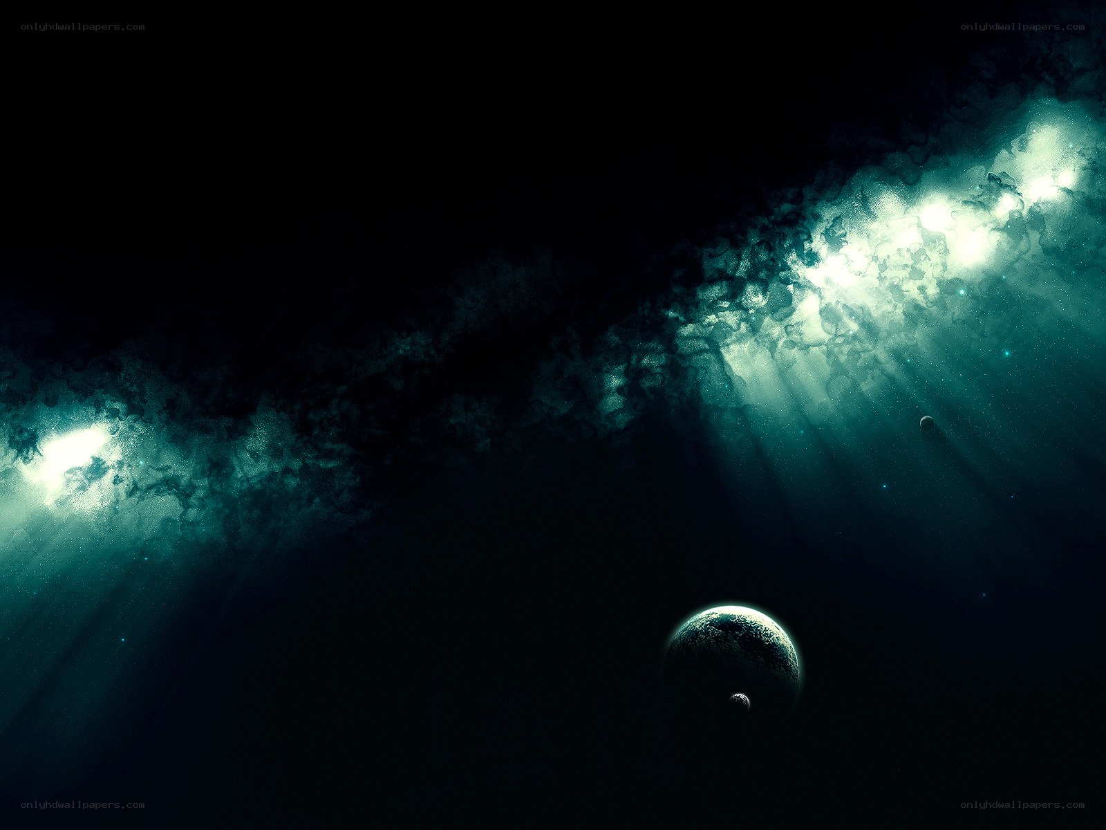 cosmic nebula with planets