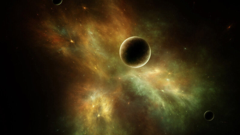 cosmic nebula with planets