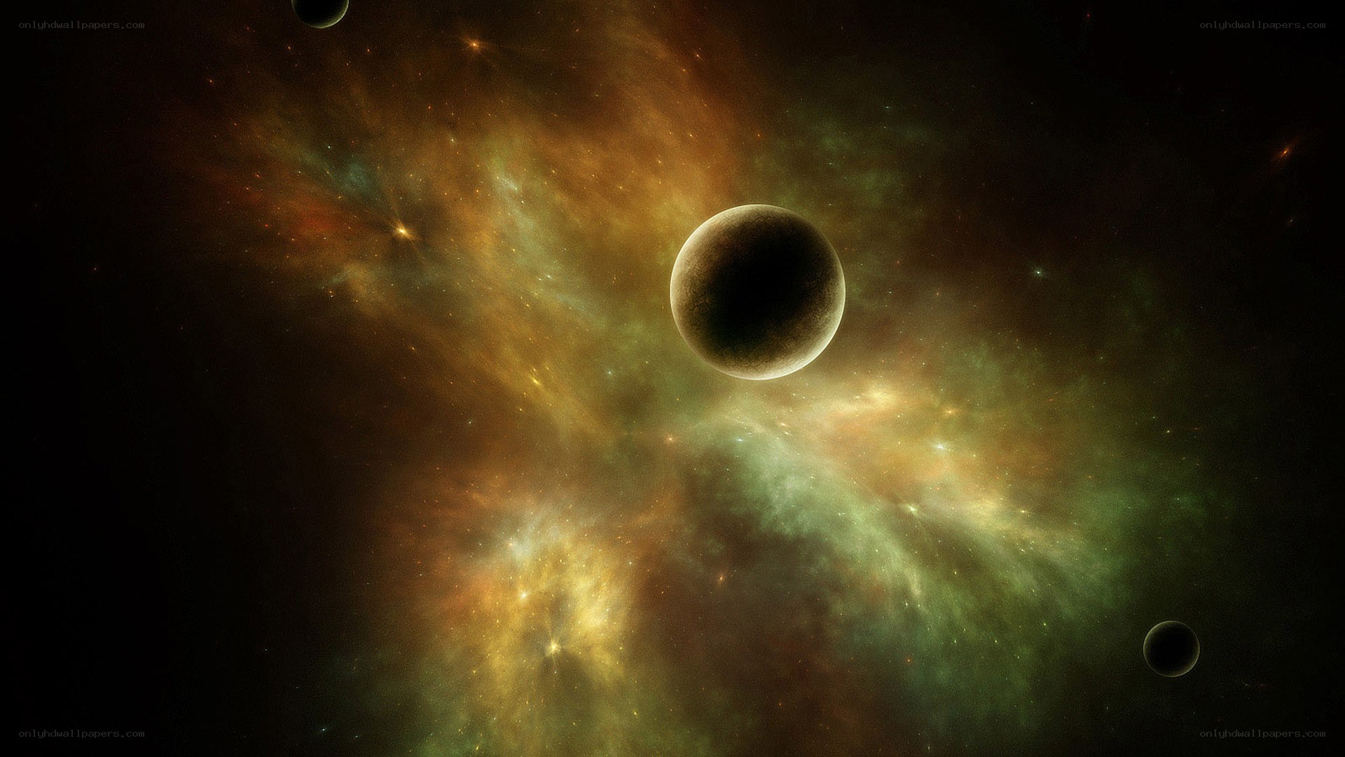 cosmic nebula with planets