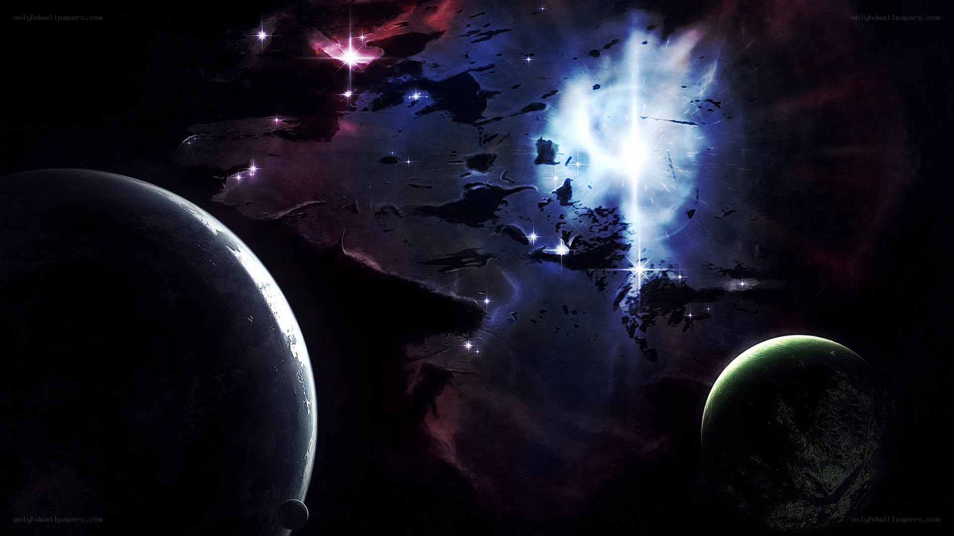cosmic nebula with planets