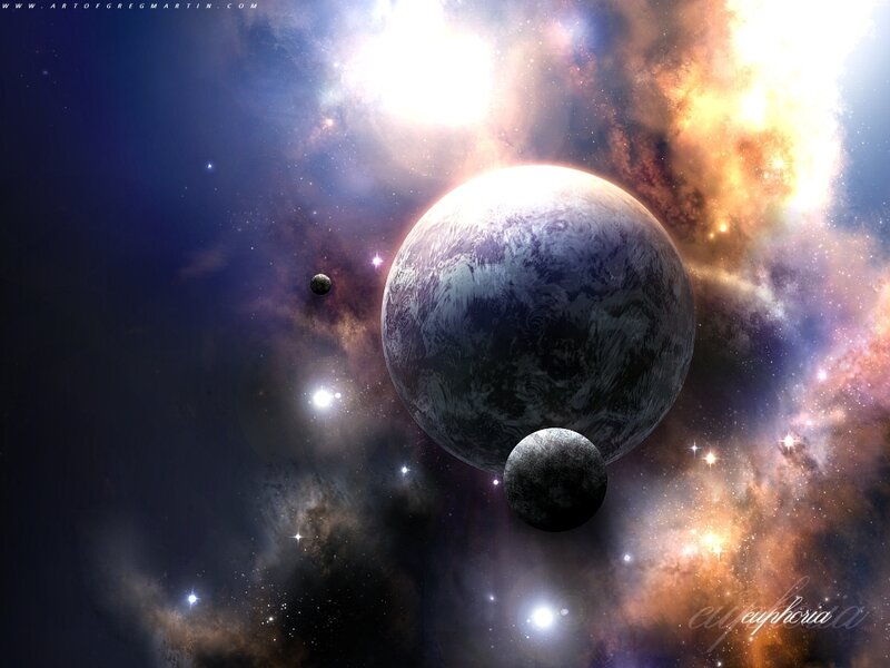cosmic nebula with planets