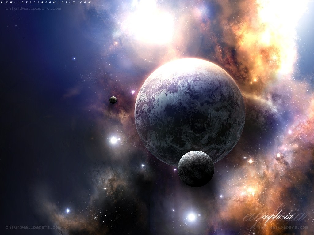 cosmic nebula with planets