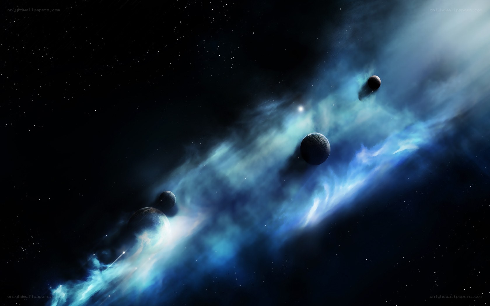 Cosmic Nebula with Planets