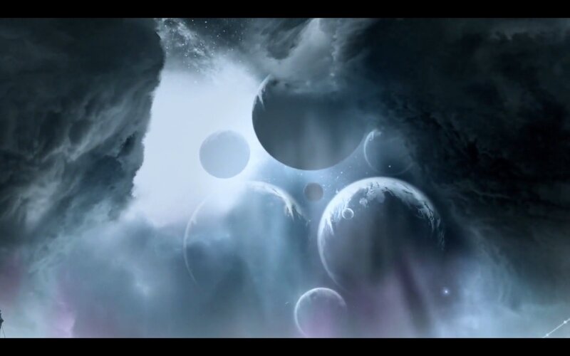 cosmic nebula with planets
