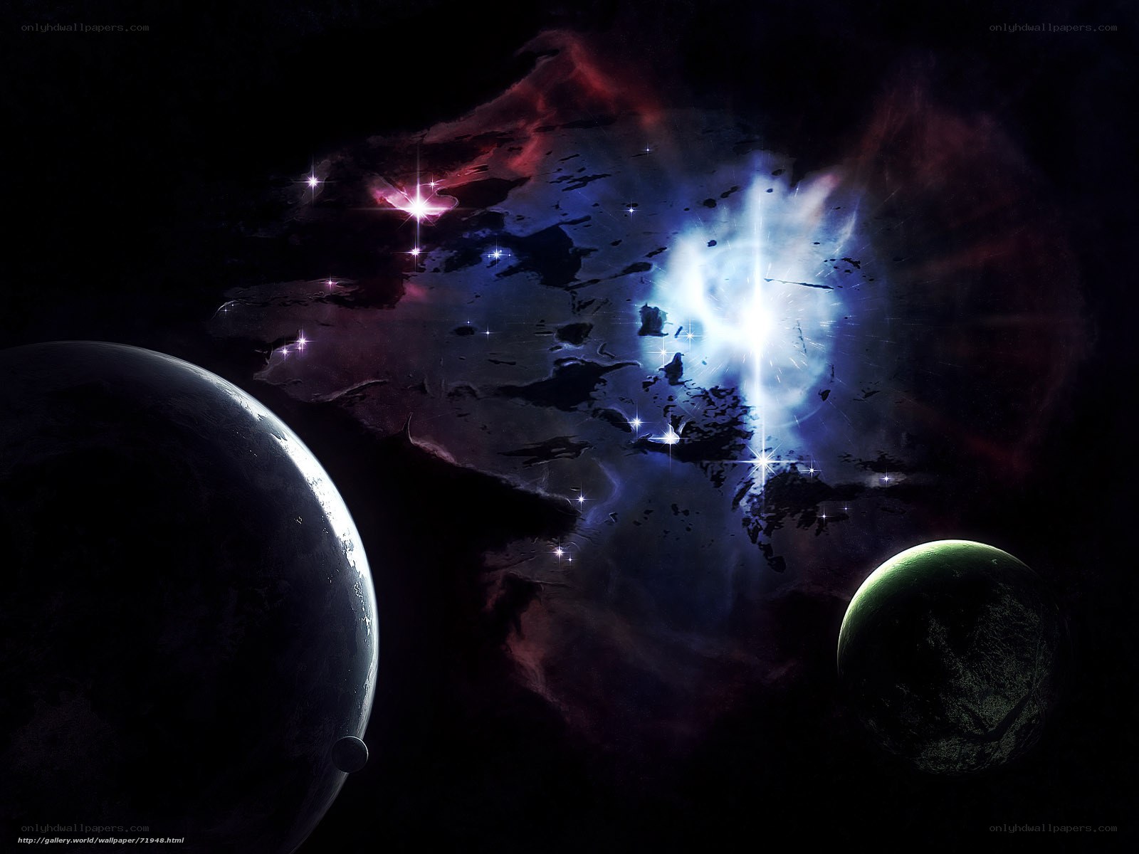 Cosmic Nebula with Planets