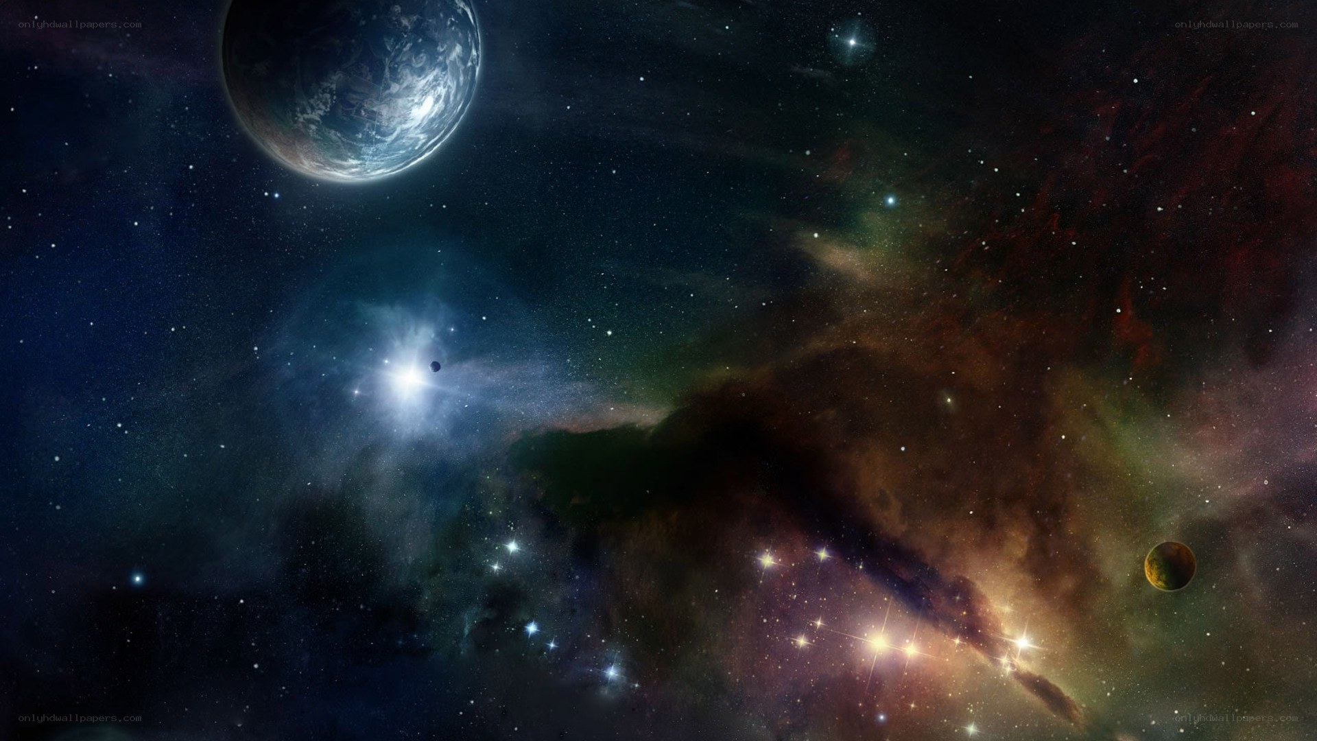 Cosmic Nebula with Planets