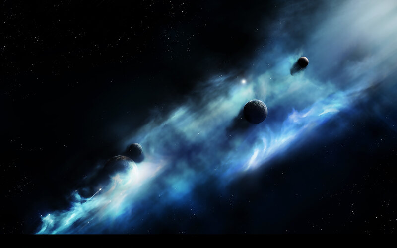 Cosmic Nebula with Planets
