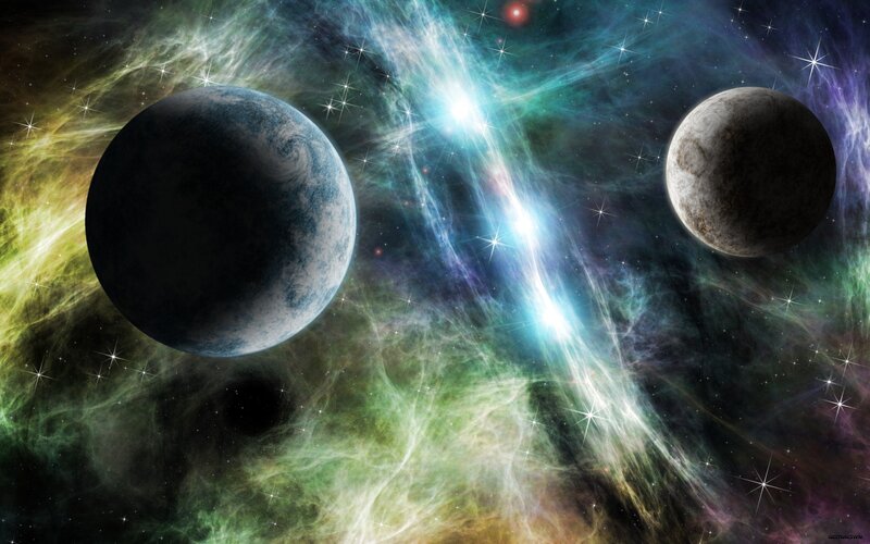 Cosmic Nebula with Planets