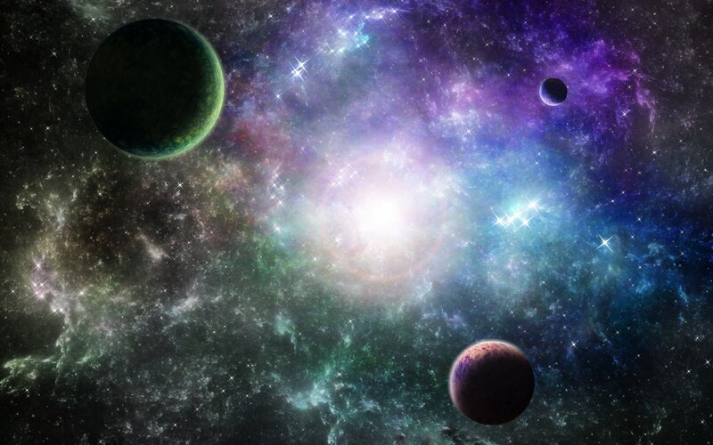 Cosmic Nebula with Planets
