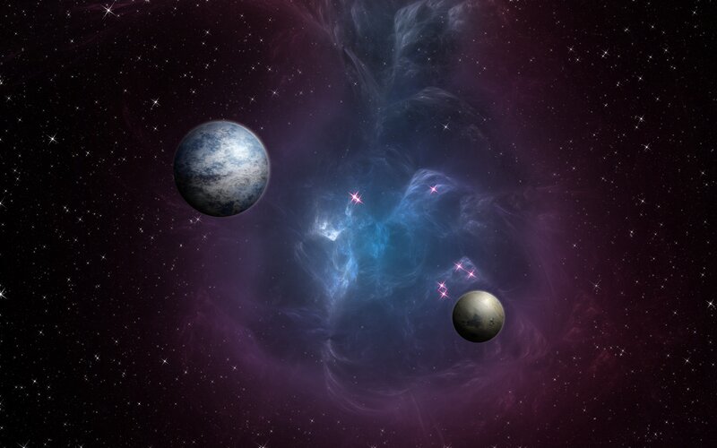 Cosmic Nebula with Planets