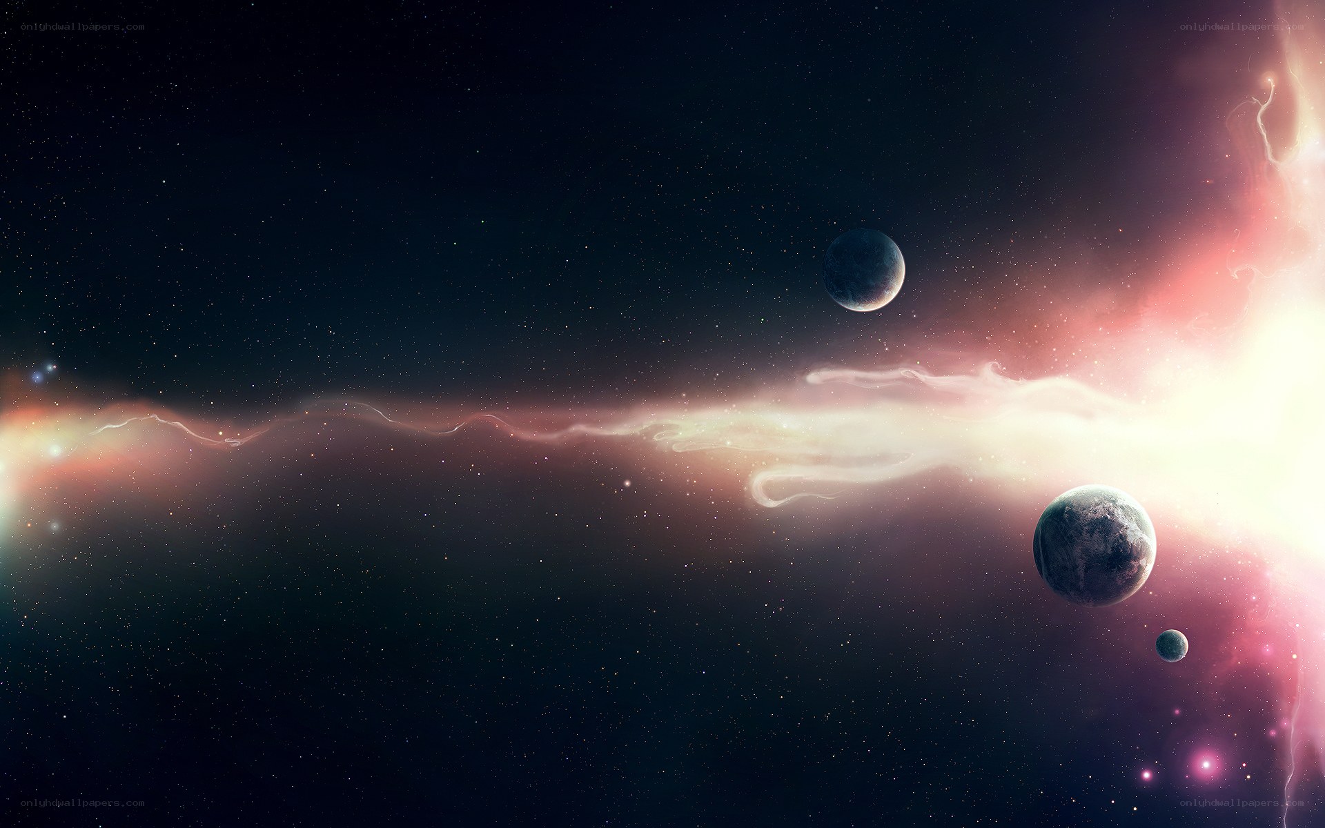 Cosmic Nebula with Planets