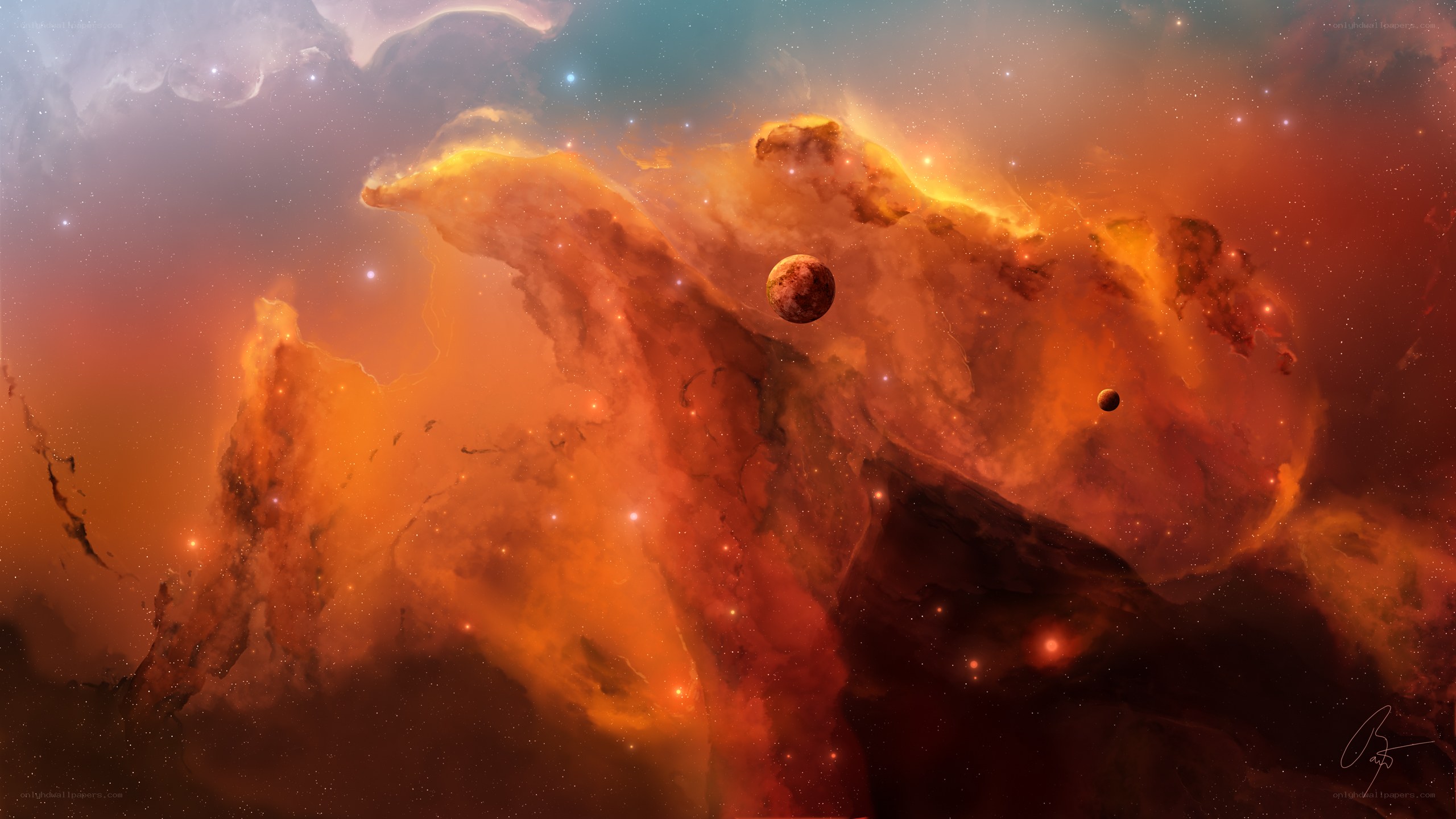 Cosmic Nebula with Planets