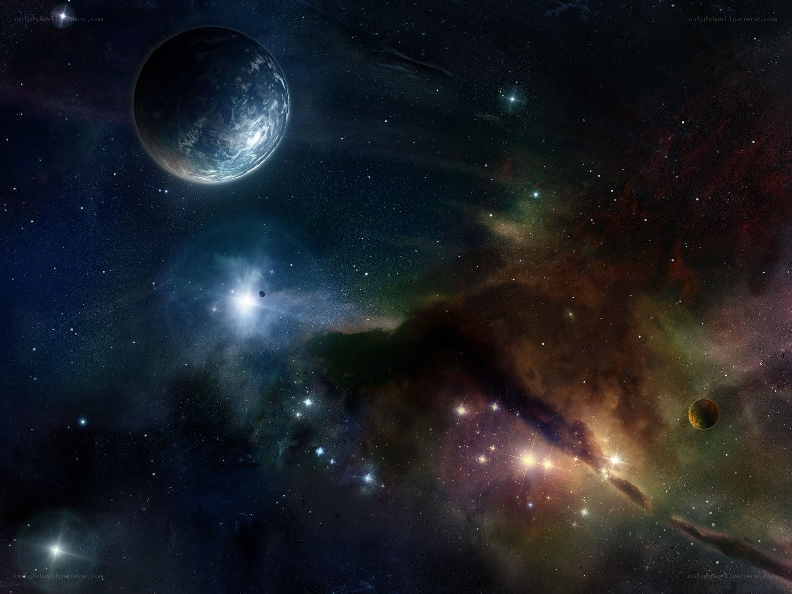 Cosmic Nebula with Planets