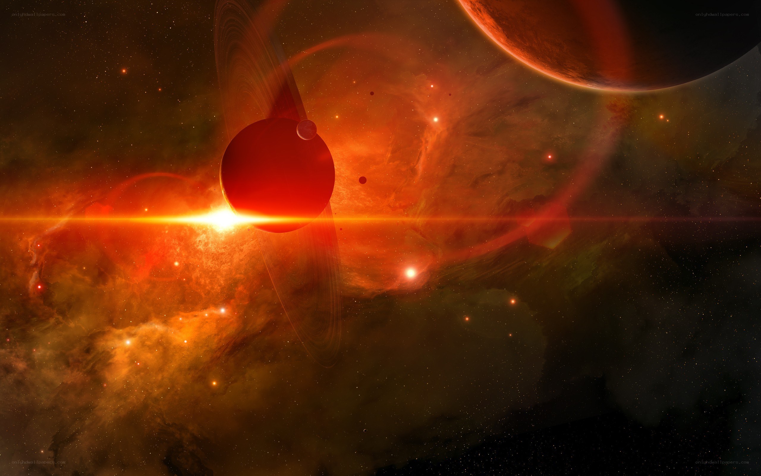 Cosmic Nebula with Planets