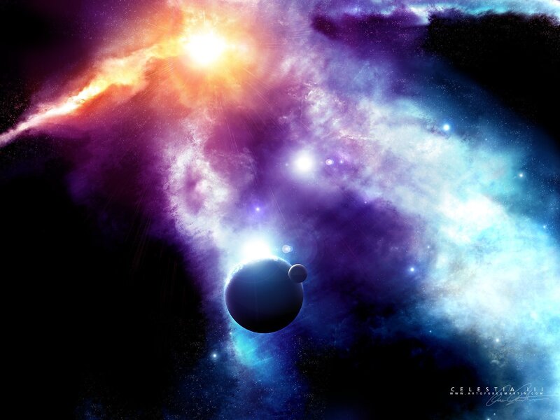 Cosmic Nebula with Planets