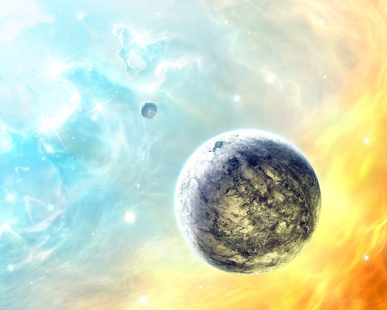 Cosmic Nebula with Planets