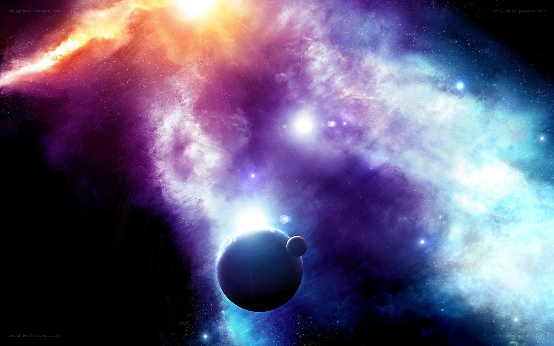 Cosmic Nebula with Planets