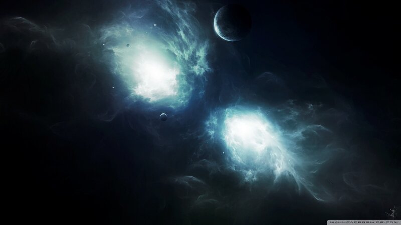 Cosmic Nebula with Planets — Black, Dramatic