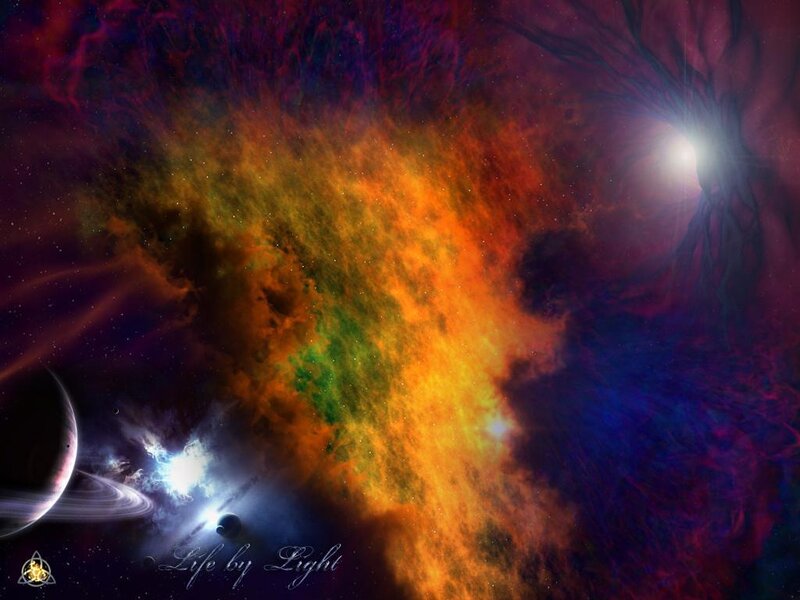 Cosmic Nebula with Planets — Orange