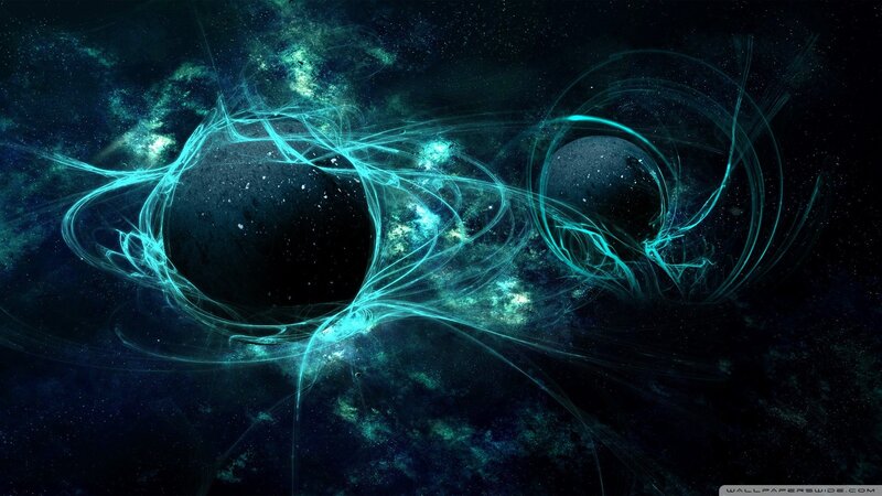 Cosmic Nebula with Planets — Teal, Mysterious