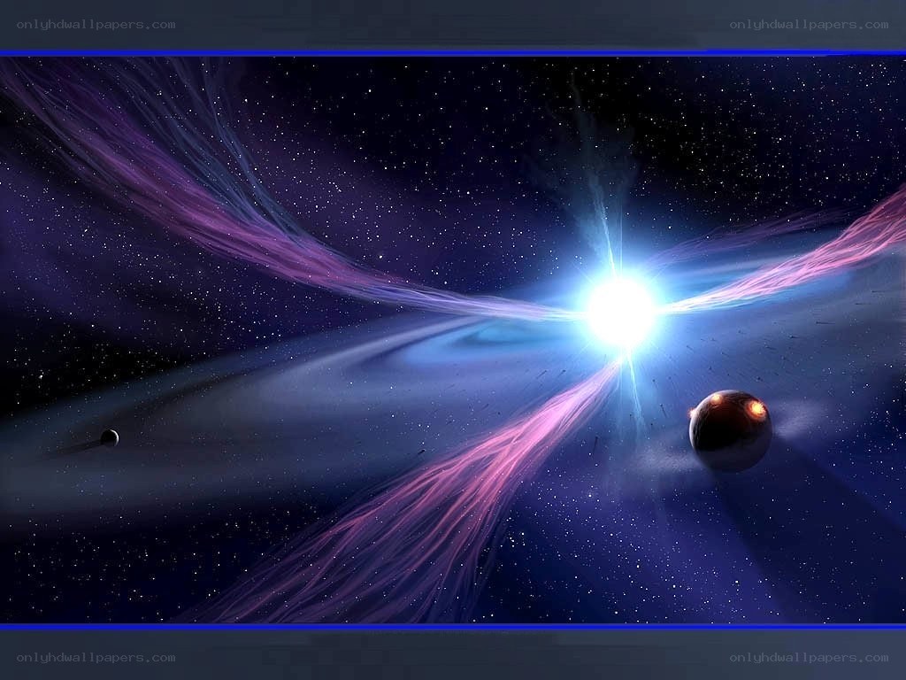 cosmic nebula with star and planets
