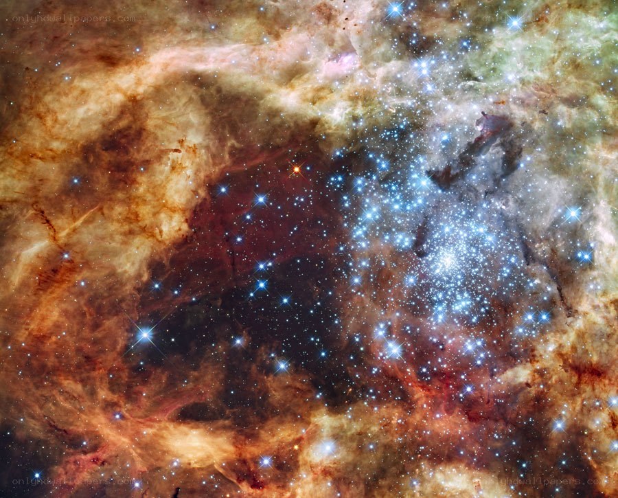 Cosmic nebula with star cluster
