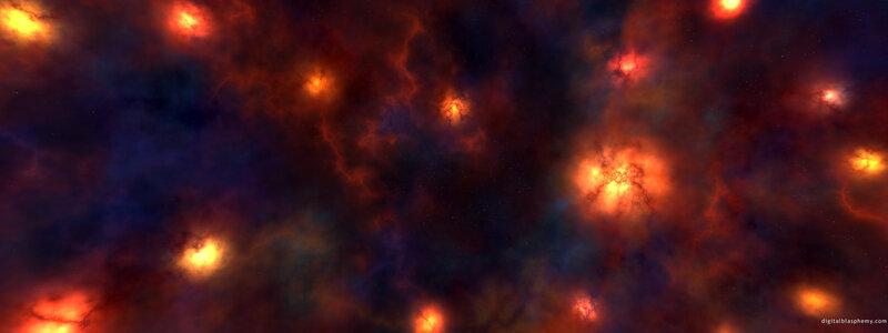 Cosmic nebula with star clusters