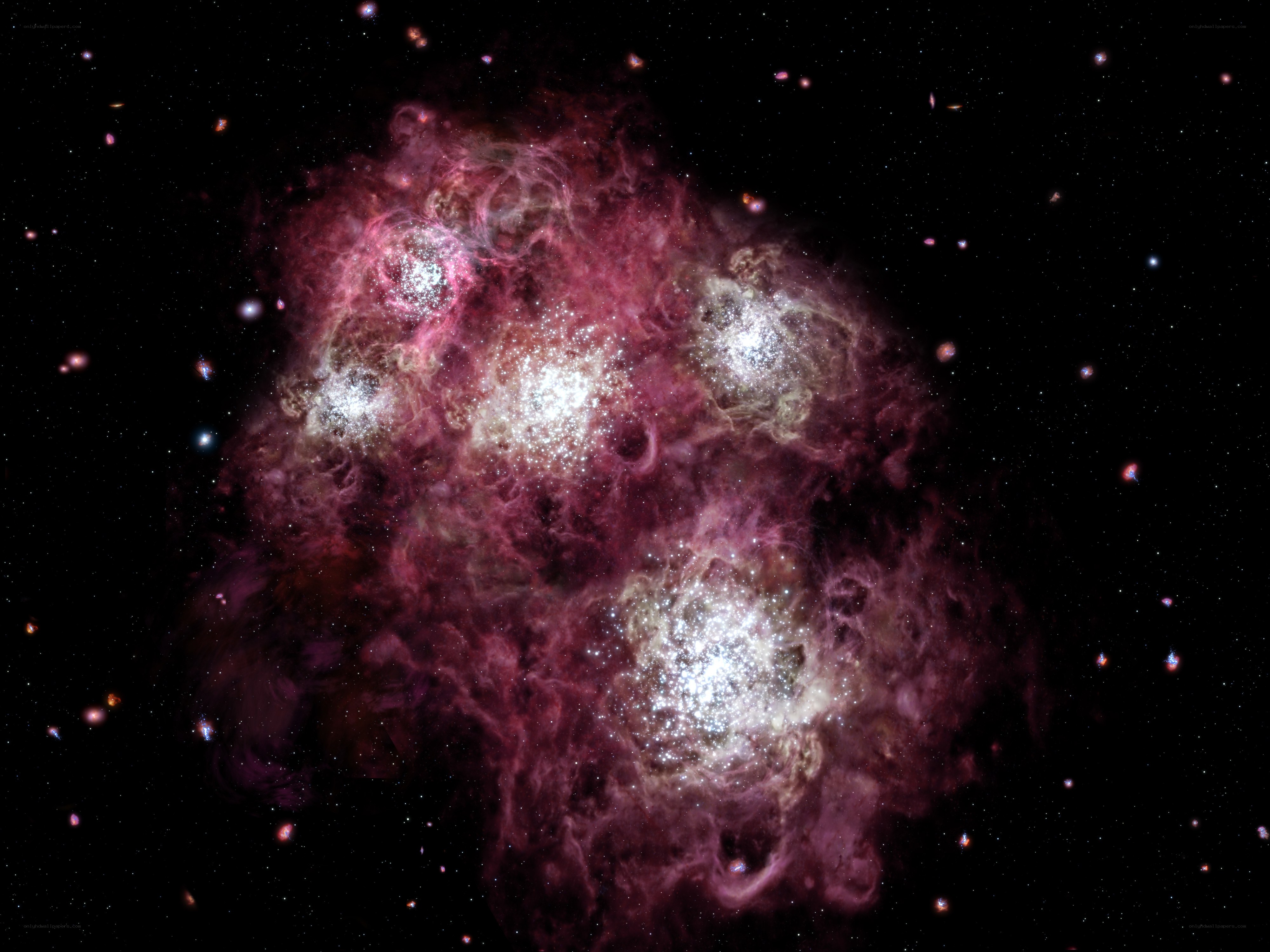 Cosmic nebula with star clusters