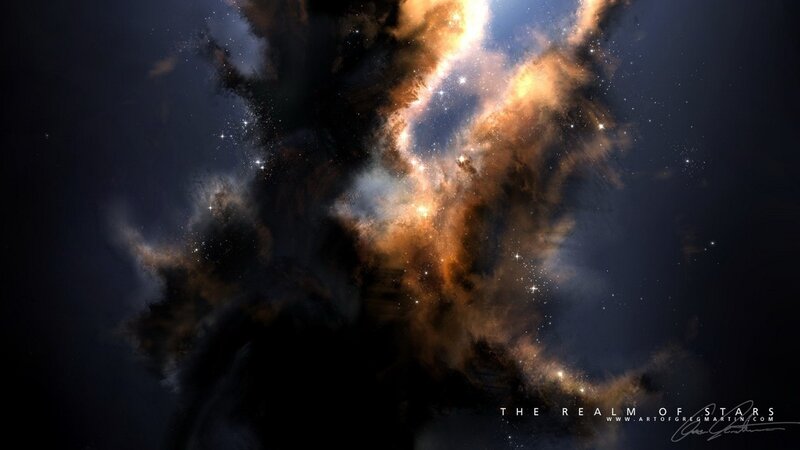 Cosmic Nebula with Stars — Black, Dramatic