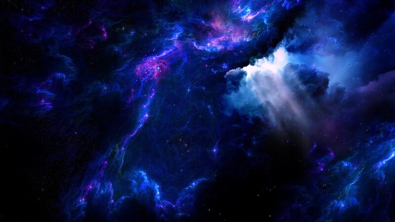 Cosmic Nebula with Stars — Blue, Dramatic, Digital Art, Gas Clouds, Light Beams