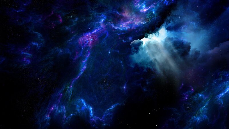 Cosmic Nebula with Stars — Blue, Dramatic, Digital Art, Gas Clouds, Space, Purple, Black