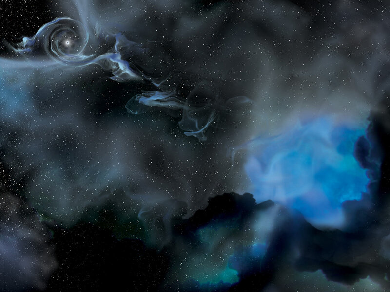 Cosmic Nebula with Stars — Blue, Dramatic, Night, Digital Art, Gas Clouds, Spiral Formation