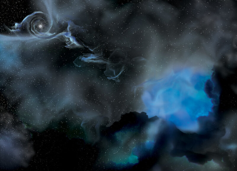 Cosmic Nebula with Stars — Blue, Dramatic, Night, Digital Art, Gas Clouds, Spiral