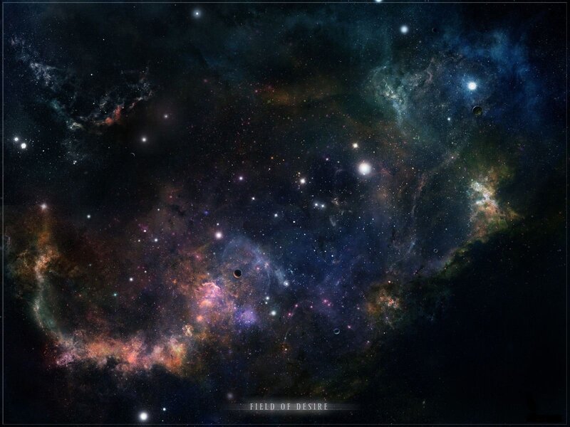 Cosmic Nebula with Stars — Blue, Dramatic, Night, Digital Art, Planets