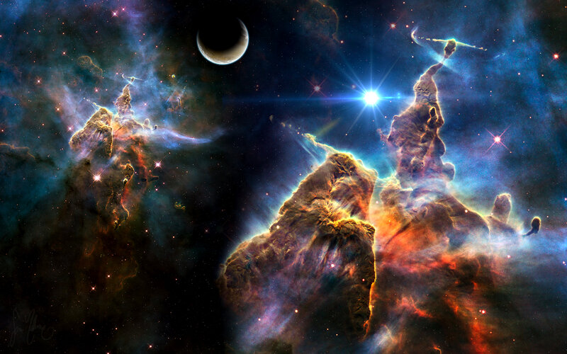 Cosmic Nebula with Stars — Blue, Dramatic, Night, Digital Art