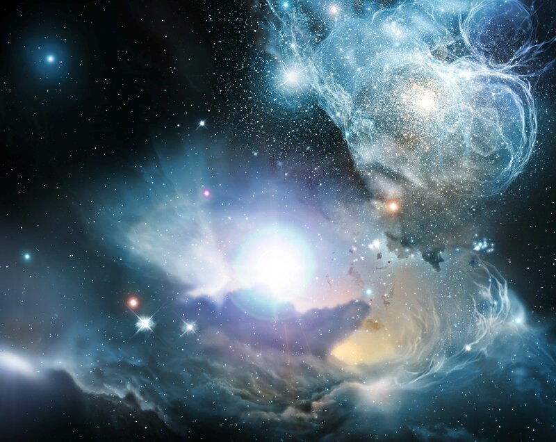 Cosmic Nebula with Stars — Blue, Gas Clouds