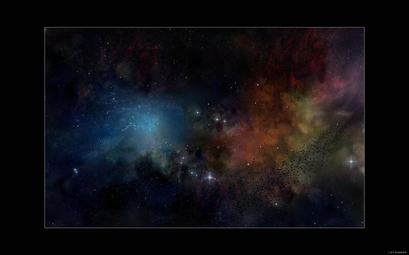 Cosmic Nebula with Stars — Blue, Night, Digital Art, Gas Clouds, Dust, Red, Black