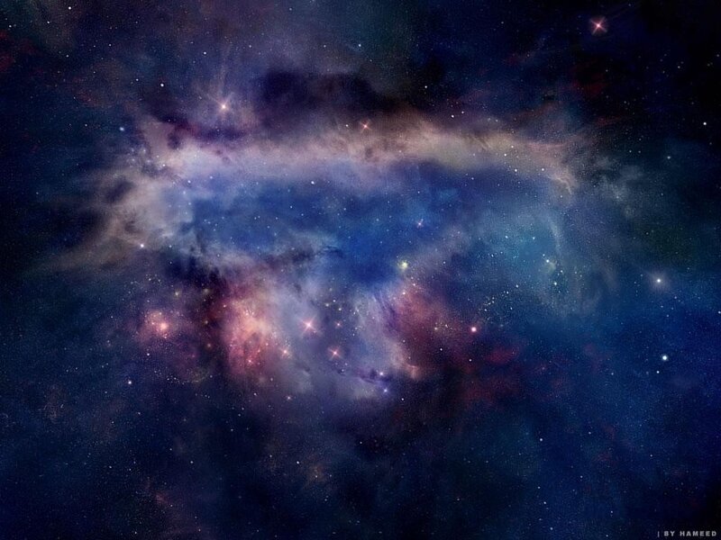 Cosmic Nebula with Stars — Blue, Night, Photograph, Gas Clouds, Dust, Purple