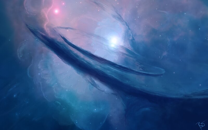 Cosmic Nebula with Stars — Blue, Serene, Digital Art