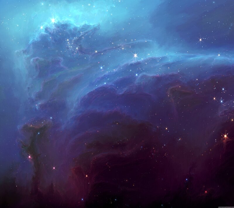 Cosmic Nebula with Stars — Blue, Serene, Night, Digital Art, Gas Clouds