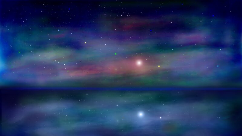 Cosmic Nebula with Stars — Blue, Serene, Night, Digital Art, Reflection