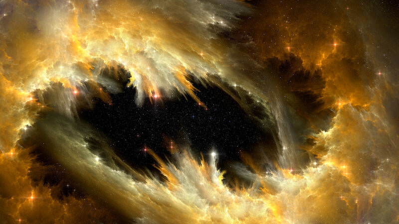 Cosmic Nebula with Stars — Gold, Dramatic