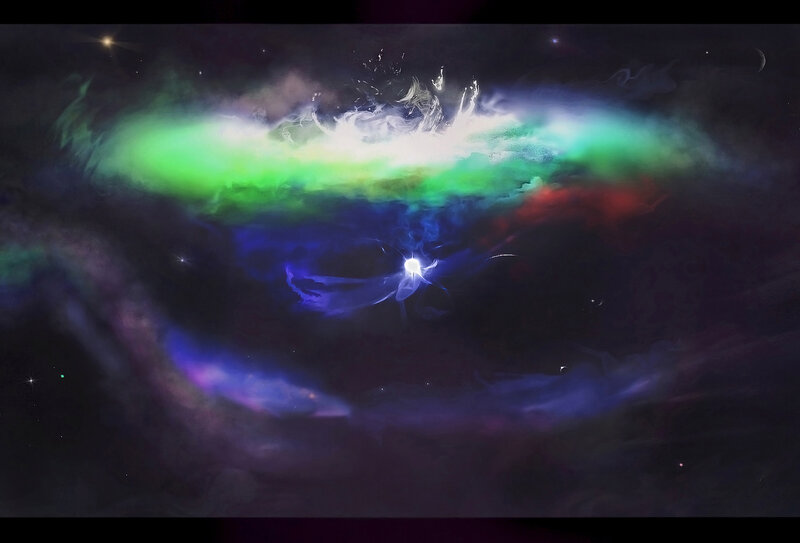 Cosmic Nebula with Stars — Green, Dramatic, Night