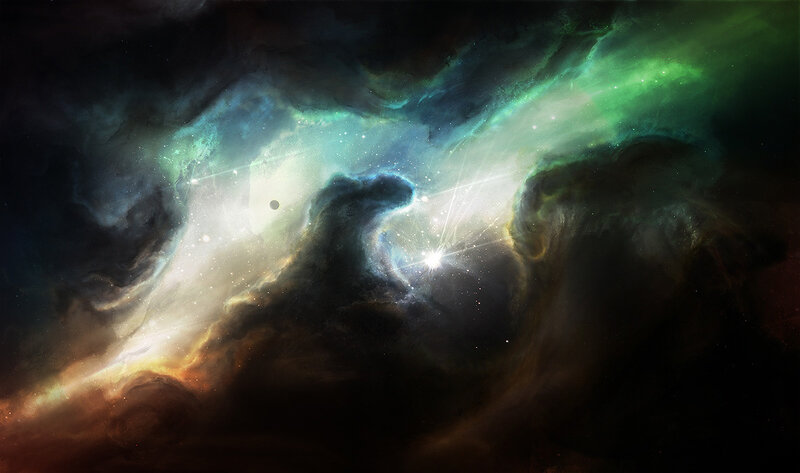 Cosmic Nebula with Stars — Green