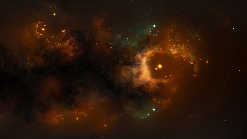 Cosmic Nebula with Stars — Orange, Digital Art