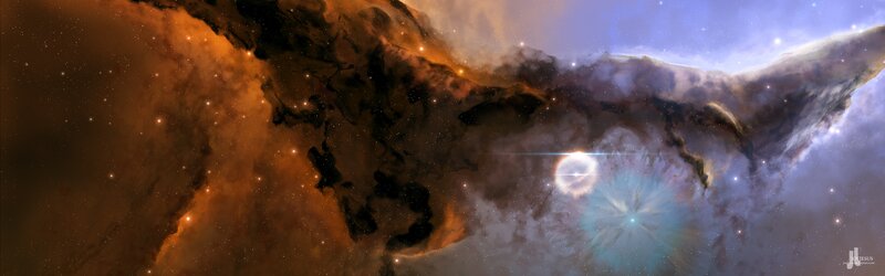 Cosmic Nebula with Stars — Orange, Dramatic, Digital Art, Gas Clouds, Blue