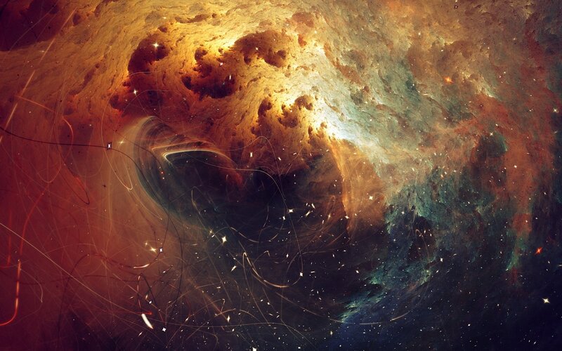 Cosmic Nebula with Stars — Orange, Dramatic, Digital Art, Gas Clouds, Light Trails