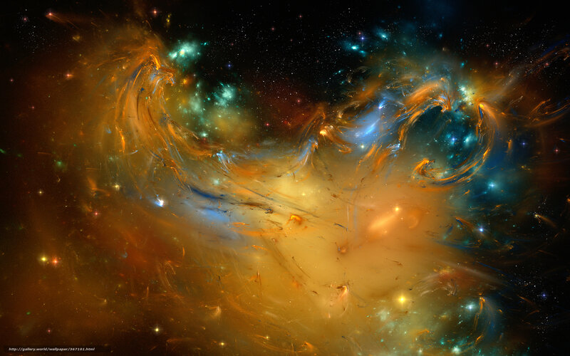 Cosmic Nebula with Stars — Orange, Dramatic, Digital Art, Gas Clouds, Space