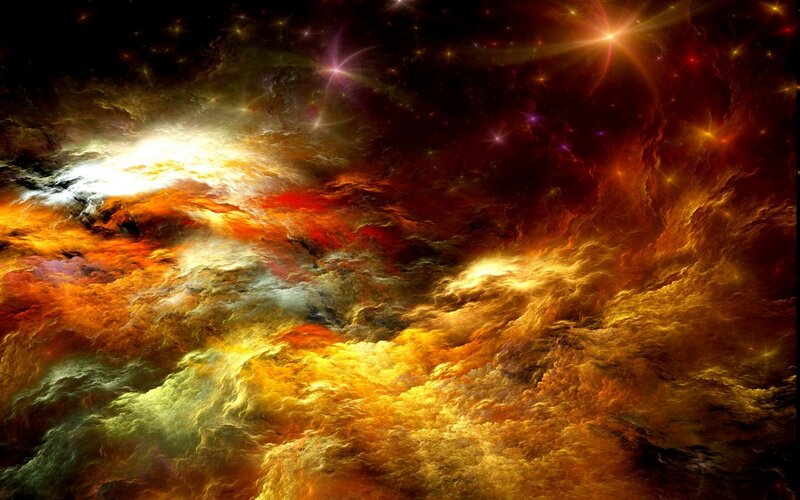 Cosmic Nebula with Stars — Orange, Dramatic, Digital Art, Gas Clouds