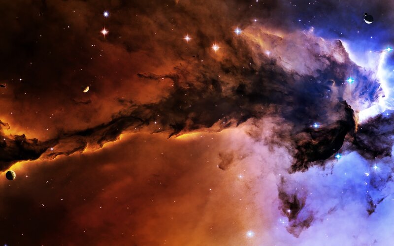 Cosmic Nebula with Stars — Orange, Dramatic, Digital Art, Planets